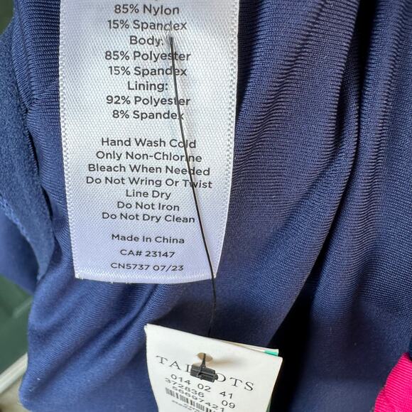 NWT Talbots One Shoulder Swimsuit Top Sz 12 Navy Pink Colorblock Asymmetrical - Picture 7 of 8